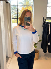 Load image into Gallery viewer, Sweetpea Longsleeve tee in White and Bright Blue
